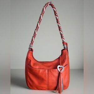 Brighton Burnt Orange Leather Hobo Shoulder Bag Barbados with Braided Strap NWOT